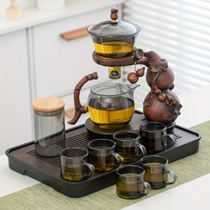 TEMU 호박 모양 창의적인 유리 차 세트 1세트, 게으른 사람들을 위한 차 세트, 자동 물 감지 기능이 있는 차 제조 장치, 고 붕규산 유리 재질, 내열성 소재, 11.8Oz 덮개 달린 볼 1개와 차컵 6개 포함, 가정, 거실에 적합