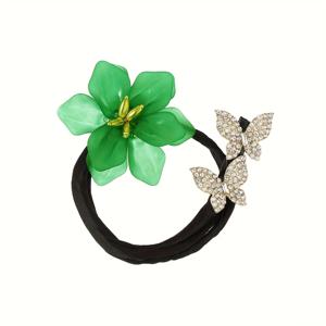 TEMU 꽃 라인스톤 나비 헤어 루프 헤어 번 메이커 포니테일 홀더 우아한 헤어 스타일링 액세서리 여성 및 일상 사용을 위한