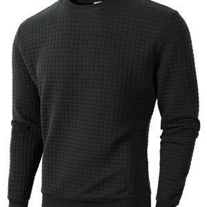 TEMU 남성 캐주얼 스포티 그리드 패턴 스웨터 - 소프트 라운드넥 긴팔 풀오버, 가을 겨울용 레귤러 핏, 손세탁 가능