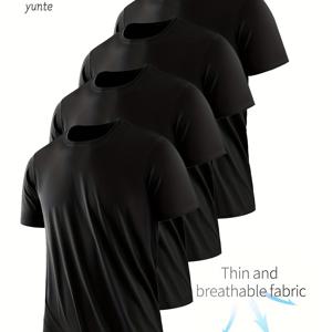 TEMU 4피스 남성용 블랙 라운드넥 초경량 티셔츠 – 속건성, 통기성, 흡습성, 헬스, 피트니스, 러닝용, 땀 흡수|짐웨어