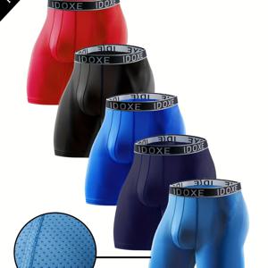 TEMU 남성용 드로즈 5매 세트, 플러스 사이즈, 롱 기장, 메쉬 소재, 통기성, 편안함, 부드러움, 탄성, 남성 플러스 사이즈 사각 레그 속옷, 남성용 신상 속옷