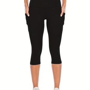 TEMU 여성용 워크아웃 애플리언스 애슬레틱 카프리 요가 팬츠 19인치 인심 솔리드 컬러 스트레치 하이웨이스트 스포츠 피트니스 레깅스 포켓 포함