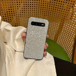 TEMU 휴대폰 케이스 - 삼성 갤럭시 S10 4G 5G S10 플러스용 고급 스파클 글리터 폰 케이스, 반짝이는 블링 패션 블링 격자형 뒷면 커버