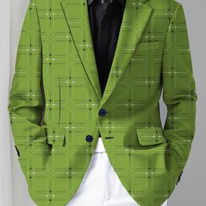 TEMU 남성 트렌디한 미국 스타일 캐주얼 스위트 재킷, 크리스마스 그린 플레드, 폴리에스테르 95% 엘라스탄 5%, 올 시즌 스키니 핏, 정상 길이, 긴 소매, 라펠 칼라, 버튼 디테일, 직조 원단, 280g/m² - 성숙한 기회