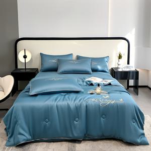 TEMU 1개 초극세사 여름 쿨 퀼트 (여름 퀼트 1개, 베개 미포함) 고급 자수 편안한 에어컨 퀼트 다기능 여름 쿨 퀼트 쿨 얇은 퀼트 침구, 사계절 적합 피부 친화적 통기성 내구성