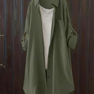 TEMU 여성용 미디 길이 셔츠, 단색 및 롤 탭 소매