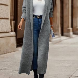 TEMU 여성용 가을/겨울 따뜻한 캐주얼 패셔너블한 기품 있는 데일리 출퇴근용 다용도 성숙한 지적인 온화하고 우아한 슬림핏 롱 가디건 코트, 중동 스페셜 에디션