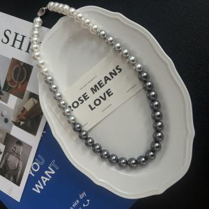 TEMU 여성용 그라데이션 회색-검은색 모조 진주 목걸이, 라이트 럭셔리, 니치, 하이엔드, 흉골 체인, 스웨터 체인, 선물