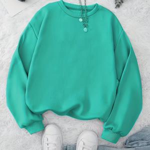 TEMU 여성용 플리스 안감 두꺼운 오버사이즈 라운드넥 스웨트셔츠 - 단색 드롭 숄더 긴팔 캐주얼 겨울 풀오버, 가을 & 겨울용 기계 세탁 가능 H라인 핏