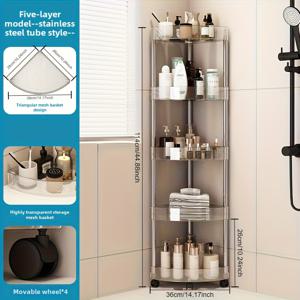 TEMU 세련된 투명 코너 선반, 독립형 다기능 삼각형 수납 랙, 욕실, 화장실, 세면실 및 주방 좁은 공간에 적합, 다층 디자인으로 공간 절약