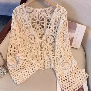 TEMU 솔리드 컬러 오픈워크 긴팔 가디건