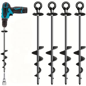 TEMU 18인치 스파이럴 접지 앵커, 텐트, 트램폴린, 야외 고정 페그, 정원 말뚝 및 견고한 고정용 고강도 스파이럴 접지 앵커. 4/6개 세트