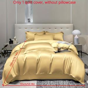 TEMU 이용하기 쉬운 모던 베이지 새틴 단색 이불 커버, 다운 이불 커버가 있는 침실에 적합, 침구 (베개 커버, 이불 제외)