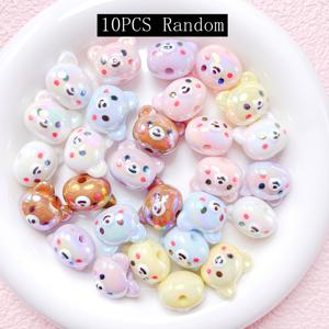TEMU AB 무광 도금이 있는 10개 컬러풀 아크릴 곰 & 판다 머리 비즈 - DIY 주얼리 만들기, 팔찌, 목걸이, 휴대폰 체인용 귀여운 동물 참 장식품, 멀티컬러 공예 재료, 곰 비즈, 창의적인 크래프트, 반짝이는 마감
