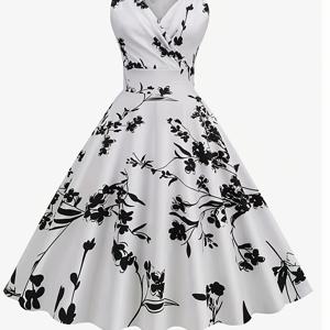 TEMU 클래식하고 세련된 플로럴 패턴의 민소매 드레스, 플로잉 스윙 디자인