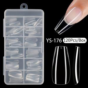 TEMU 120/240개 소프트 젤 네일 익스텐션, 풀 커버 조각 투명 롱 코핀 인조 네일, 발레 네일 팁, 광택 마감, 순수한 컬러 디자인, 누드 톤 프레스온 네일용