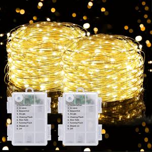 TEMU 2개 세트 50/100/200LED 페어리 라이트 배터리 작동 8가지 모드 IPX6 야외 스트링 조명 배터리 구동 발렌타인데이 부활절 캠핑 울타리 정원 나무 수영장 파티 웨딩 DIY 크리스마스 장식, 웜화이트/화이트/멀티컬러