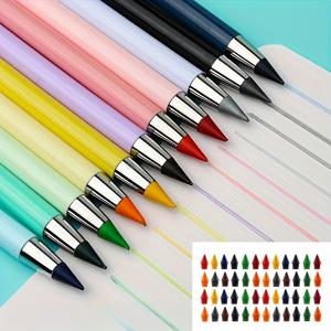 TEMU 12색 연필 + 연필심 48개, 60개입, 12색 지워지지 않는 연필 (지우개 포함) - 영구적인 필기 무한 연필, 연필깎지 않음, 변색되지 않는 연필, 스케치용 영원한 연필
