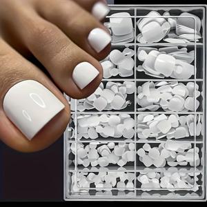 TEMU 240개 흰색 압축 발톱 팁 - 풀 커버리지, 사각형, 짧은 스타일, 단색, 광택 끝 - 매니큐어 및 연장에 적합한 내구성 있는 인조 발톱, 아크릴 네일 용품, 12가지 사이즈 옵션으로 제공