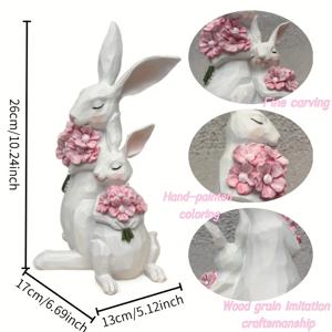 TEMU 손으로 그린 레진 흰색 토끼 엄마 & 아기, 핑크 꽃무늬 장식 - 빈티지 부활절, 어버이날, 아버지의 날 테이블 장식 - 실내/실외 홈 , 실내 실외 장식, 기발한 디자인, 장식용 피규어, 쇼핑객