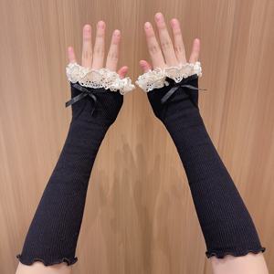 TEMU 여성용 긴 탄성 팔토시, 리본 레이스 장식 한 쌍