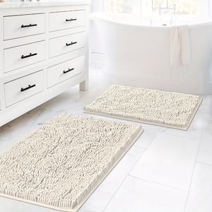 TEMU 두꺼운 암막 및 암호화된 쉐닐 욕실 매트 2개 세트, 미끄럼 방지, 빠른 건조, 높은 흡수력, 푹신하고 부드러운 샤워 매트, 세탁기 사용 가능, 침실, 거실, 현관 카펫 및 현관 매트에 적합