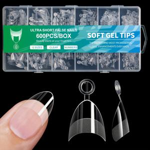TEMU 600개 인공 아크릴 사각형 손톱 팁 - 프레스 온 매니큐어 디자인, 짧은 아몬드 모양, 광택 마감, 투명 및 파스텔 색상, 자연스러운 보기에 적합, 네일 아트 및 일상적인 착용, 손톱 액세서리