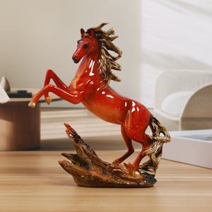 TEMU 대형 빨간색 수지 스탠딩 말 조각상 - 현대 중국풍 디자인, 날씨에 강한 실내외 장식용, 가정, 사무실, 현관을 위한 성공과 번영의 상징, 전기 필요 없음