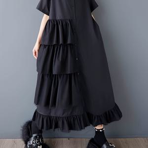 TEMU 여성용 여름 루즈핏 플러스 사이즈 비대칭 밑단 티어드 맥시 드레스 - 스퀘어 넥 반팔 A라인 캐주얼/드레시 솔리드 컬러 통기성 봄/여름 의상, 짧은 여름 드레스, 가벼운 원단, 성인복