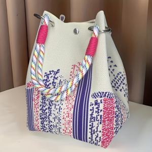 TEMU 크로스바디 백 - 1개 기하학 프린트 여성용 직조 토트백 - 접이식 더블 핸들 패브릭 백, 손목 스트랩 & 버튼 클로저, 우아한 빈티지 디자인, 비즈니스 캐주얼, 여행, 이벤트용 - 이상적인 선물, 여행용 핸드백, 고품질 제작