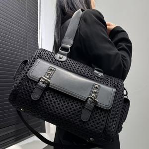 TEMU 여성용 빈티지 캐주얼 쿨 핸드백, Y2K 핫 모터사이클 백, 스트리트 스타일 스터드 패치워크 어반 백, 출근, 데이트, 파티에 적합한 대용량 멀티포켓 숄더 크로스백, 블랙