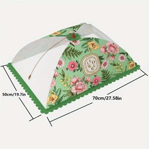 TEMU 1개 꽃무늬 메쉬 접이식 테이블 커버 - 가정용, 캠핑 및 레스토랑을 위한 통기성 식품 보호대 - 벌레 방지 먼지 차단 플라워 디자인, 고급 원단 제작