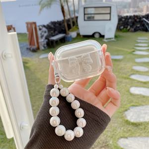 TEMU 에어팟 4세대 보호 케이스, 2세대 및 3세대 프로2 애플 무선 블루투스 이어폰용 투명 소프트 쉘 화이트 펄 리본