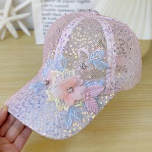 TEMU 여성용 레이스 및 플로럴 야구 모자 1개, 조절 가능한 후크 앤 루프 패스너 및 스팽글 장식, 파티 및 외출에 적합