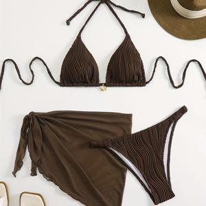 TEMU 새로운 심플 솔리드 컬러 섹시 비키니 펜던트 여성용 여름 패션 자외선 차단 수트