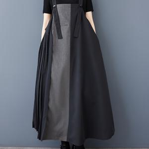 TEMU 2025 봄/여름 신상 홍콩 스타일 플리츠 패치워크 멜빵 드레스, 패셔너블 멀티미디 드레스