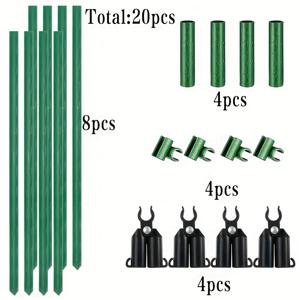 TEMU 20개 세트 (8개 폴 + 12개 추가) 오이 트렐리스, 야채 랙, 식물 재배 트렐리스, 꽃 고정 지지대, 야채 가드닝 랙, 플라스틱 스틸 파이프 덩굴 콩 클라이밍 프레임, 양서류 클라이밍 프레임
