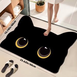 TEMU 1개 검은 고양이 규조토 먼지 퀵 드라이 욕실 매트 - 미끄럼 방지, 두껍고 강력한 흡수력, 빨 수 있는 폴리에스터, 고무 규조토 뒷면 - 샤워, 주방, 거실 & 침실 바닥에 적합, 욕실 매트 | 할로윈 및 크리스마스 선물