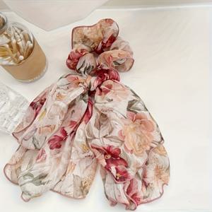 TEMU 1개 플로랄 프린트 매듭 리본 헤어 로프 - 여성용 우아한 리본 포니테일 홀더, 결혼식 및 기념일에 적합한 부드럽고 내구성 있는 헤어 액세서리, 귀여운 헤어피스