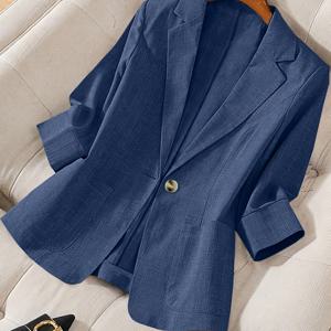 TEMU 플러스 사이즈 - 플러스 사이즈 - 클래식 단색 7부 소매 , 노치 칼라. 허리 주름 디자인. 비즈니스 캐주얼 스타일