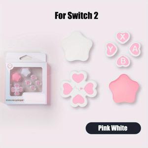 TEMU 닌텐도 스위치 2 Joycon 엄지 스틱 그립 캡 커버용, NS2 게이밍 액세서리를 위해 디자인된 핑크 및 퍼플 색상의 실리콘 소프트 D-Pad 크로스 버튼 ABXY 키 스티커 스킨 케이스