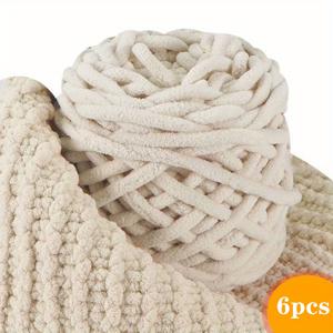 TEMU 6개입 [초고밀도] 100% 폴리에스터 초두꺼운 크로셰 털실 | 부드럽고 따뜻한 플러시 체닐 실 | 스카프, 모자, 담요, 가방, 매트 DIY 뜨개질용 (각 95g ±5g) - 두꺼운 털감