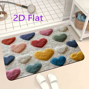 TEMU 2D 평면 데이 러브 테마 패턴 도어매트, 미끄럼 방지, 세척 쉬움, 거실, 침실, 주방, 사무실, 욕실 샤워실, 욕실 장식 매트, 주방 입구 매트