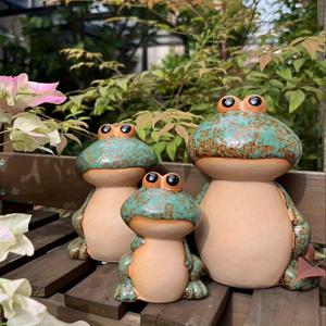 TEMU 정원 연못 및 파티오 장식용 귀여운 세라믹 개구리 조각상 3피스 세트, 어머니날 선물