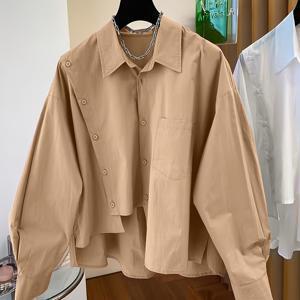 TEMU 니치 루즈 캐주얼 비대칭 불규칙 셔츠 여성 패션 시크 탑 봄 가을용