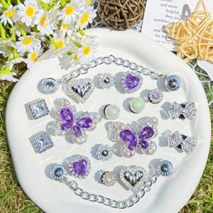 TEMU 18개 실버 퍼플 체인 리본 비즈 구멍형 샌들 꽃 장식, 오픈홀 슬리퍼 가든화 해변화 DIY 탈부착 액세서리