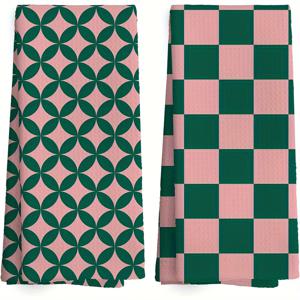 TEMU 2개 세트 레트로 꽃무늬 & 체크 무늬 마이크로화이버 주방 타월 - 요리, 베이킹, 손 닦기용 초고흡수성 부드러운 수건, 기계세탁 가능 티타월, 엄마, 친구, 이웃을 위한 집들이 선물, 빈티지 디자인 주방 행주