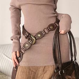 TEMU 여성용 벨트, 단품, 스커트 및 청바지용 장식 액세서리, 2025년 신상 디자인, 니치 아메리칸 빈티지 스타일 벨트