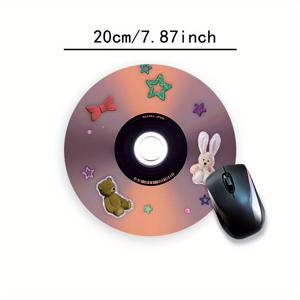 TEMU 귀여운 핑크 만화 곰과 별 디자인 마우스 패드 - 미끄럼 방지 고무 베이스, 게임 및 사무실용 부드러운 표면, 친구에게 이상적인 선물, 작은 둥근 책상 액세서리, 책상용 마우스 패드