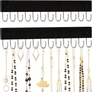 TEMU 벽걸이형 목재 주얼리 정리대 - 12개 후크 포함, 러스틱 스타일 목걸이 & 팔찌 보관함, 귀걸이 및 열쇠 걸이 - 공간절약형, 드레서, 부티크 정리용 - 멀티 목재 벽걸이 주얼리 정리대
